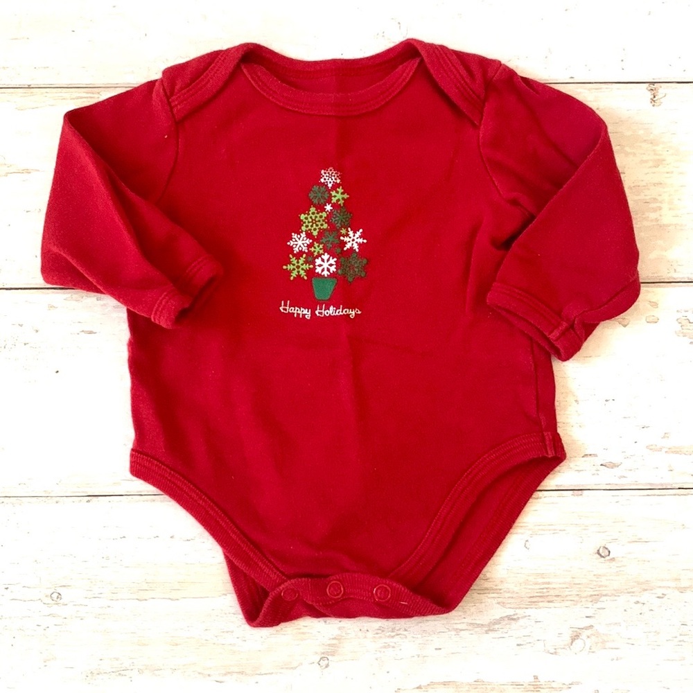 Unisex Baby 0-3m Christmas Holiday Onesie Red Long Sleeves Little Wonder Brand